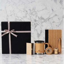 Bamboo Bliss Corporate Hamper | Bamboo Notebook & Pen Set with Mug | Card Holder and Multi-Purpose Keychain