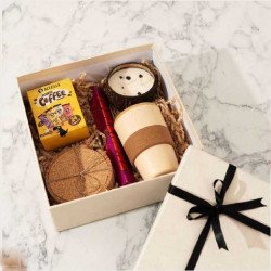 Bamboo Mug & Coffee Hamper with Coasters, Candle & Chocolate Treats