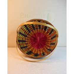 Bamboo Designer Round Basket/Tokri With Handle - 10 Inch (#EFBH0112-01)