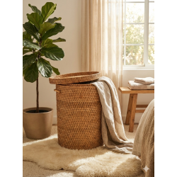 Handwoven Round Cane Laundry Basket – Natural Storage Solution (#CP001) -Big
