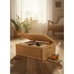 Handwoven Rectangular Cane Basket with Lid – Storage Organizer (#CP0020)