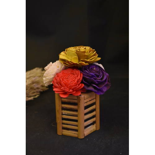 Valentine Shola Flower Pen Stand Gift | Bamboo Desk Organizer with Flowers – Bhartiye Crafts