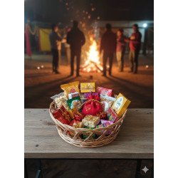 Kashmiri Willow Wicker Basket Hamper (#KWW0014) | “Happy Lohri Gifting Hamper – Taste of Tradition”