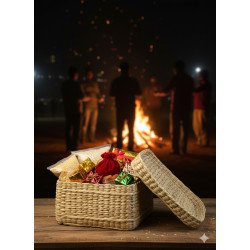 Kauna Grass Basket Hamper with Lid (#KGP0082) | Premium Lohri Special Hamper | Winter Festival Gifting