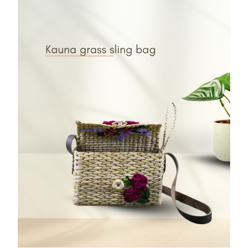 Handmade Kauna Grass Embroidered Sling Bag | Manipur North East | Valentine Special by Bhartiye Crafts