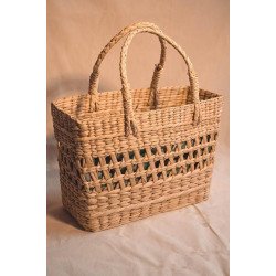 Handmade Kauna Grass Jali Shopping Bag (16×16×7 inch) | Durable Eco-Friendly Hand Bag | Manipur North East Craft by Bhartiye Crafts