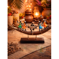 Handcrafted Tribal Boat Musician Showpiece | Authentic Jharkhand Tribal Art Decor | Bastar Art by Bhartiye Crafts
