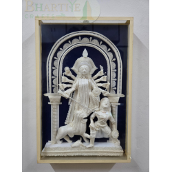 Handcrafted Sholapith Durga Mahishasur Mardini Wall Frame | Authentic Bengali Shola Art | Bhartiye Crafts