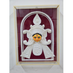 Ma Durga Face Shola Pith Floral Wall Art – Traditional Bengali Craft Frame (#SPP0046)