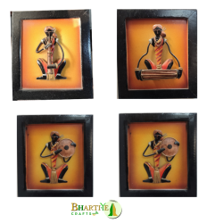 Handcrafted Bastar Art Tribal Musician Wall Frames (Set of 4) | Iron Craft from Chhattisgarh (#BKM0003)