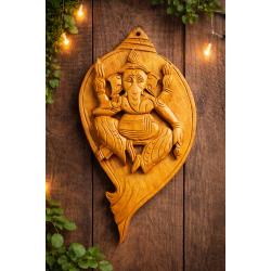 Handcrafted Bamboo Ganesha Wall Decor in Shankh (conch) Shape | Eco-Friendly Bamboo Art (#BP0057)