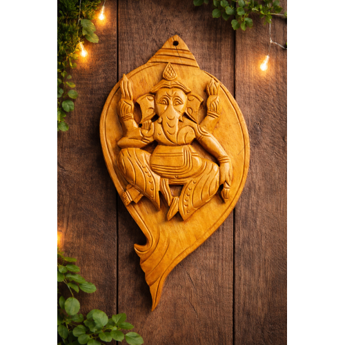 Handcrafted Bamboo Ganesha Wall Decor in Shankh (conch) Shape | Eco-Friendly Bamboo Art (#BP0057)
