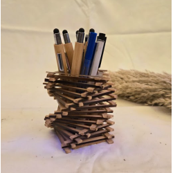 Eco-Friendly Bamboo Wooden Zig-Zag Style Pen Stand & Desk Organizer (#BP0040-00)