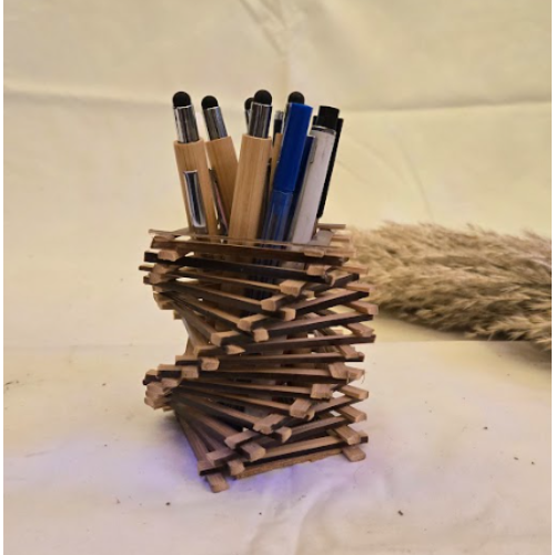 Eco-Friendly Bamboo Wooden Zig-Zag Style Pen Stand & Desk Organizer (#BP0040-00)