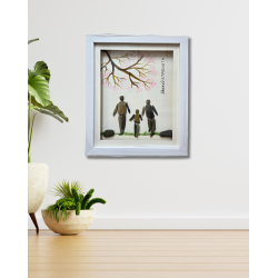 Family Pebble Art Frame – Handmade Natural Stone Family Decor by Bhartiye Crafts (#PB0004)