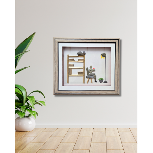Waiting with Love Pebble Art Frame – Valentine Gift for Him | Handmade Gift for Men– Artistic Stone Wall Decor