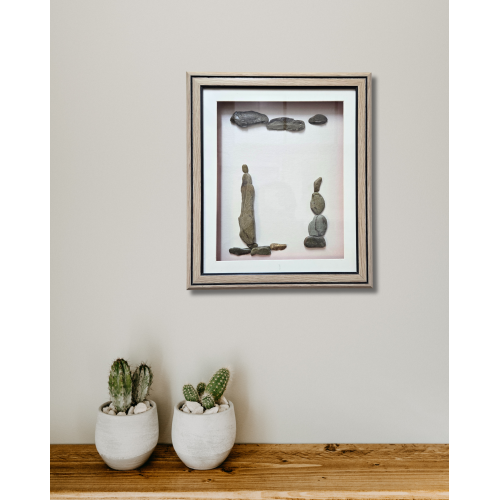 Between Earth and Sky Pebble Art Frame – Balanced Stone Artwork (#PB0009)