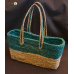 Bhartiye Crafts Handwoven Sabai Grass Veggie Bag – Natural & Green Tone