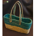 Bhartiye Crafts Handwoven Sabai Grass Veggie Bag – Natural & Green Tone