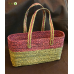 Bhartiye Crafts Handwoven Sabai Grass Veggie Bag – Natural & Red Tone