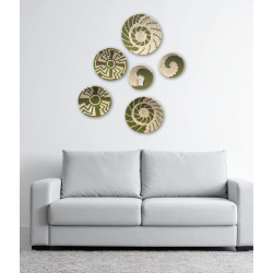 Handwoven Sabai Grass Wall Decor – Green & White Spiral Design Set Of 6
