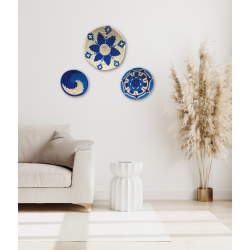 Handwoven Sabai Grass Wall Decor Blue & White Spiral Design Set Of 3