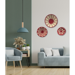 Handwoven Sabai Grass Wall Decor – Red & White Spiral Design Set Of 3