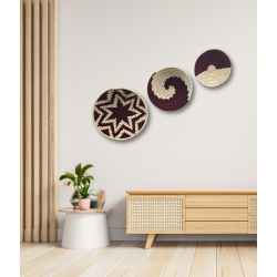 Handwoven Sabai Grass Wall Decor – Brown & White Spiral Design Set Of 3