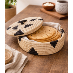 Bhartiye Crafts | White Black Sabai Grass Basket with Lid for Storage & Decor | Handmade by Odisha Artisans