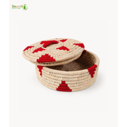 Bhartiye Crafts | White Red Sabai Grass Basket with Lid for Storage & Decor | Handmade by Odisha Artisans