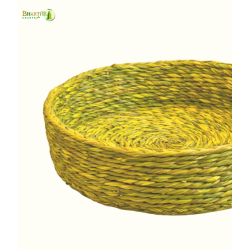 Bhartiye Crafts | Yellow Green Sabai Grass Round Basket | Handmade by Odisha Artisans