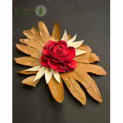 Bhartiye Crafts Red Shola Rose Flower with Decorative Leaf Base | Sola Wood Flower (Set of 5)