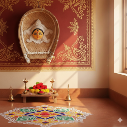 Handcrafted Sholapith Durga MATA Face on Bamboo Winnow (Kula) – 6.5” Wall Hanging