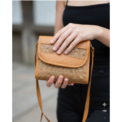 Shitalpati Tab Sling Bag with Lock | Handwoven Natural Bag  (#BSP0008)