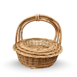 Round Kashmiri wicker basket set of 3 with handle
