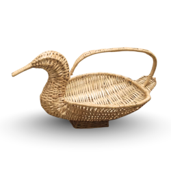 Kashmiri Handmade Duck Basket | Eco-Friendly Bamboo Wicker Storage Basket for Dining Table, Kitchen (With Handle) 16x8x8 inches
