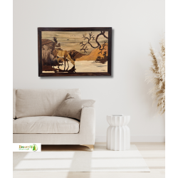 Mysore Rosewood Inlay Deer Drinking Water Wall Art – Handcrafted Nature Scene (#WP0027)