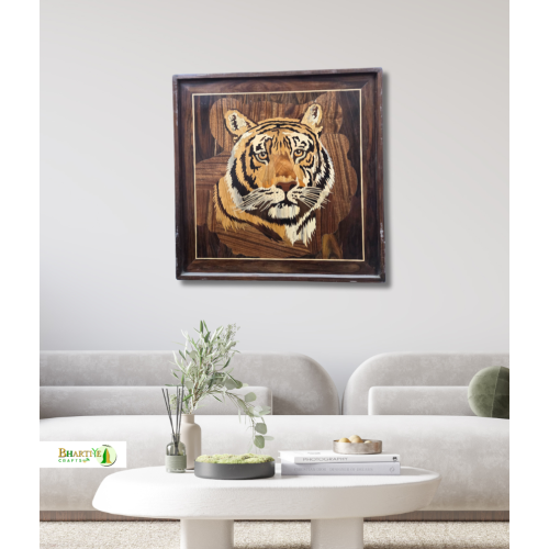 Mysore Rosewood Inlay Tiger Wall Art – Handcrafted Wildlife Wooden Frame (#WP0028) Mysore Rosewood Inlay Tiger Wall Art – Handcrafted Wildlife Wooden Frame (#WP0028)