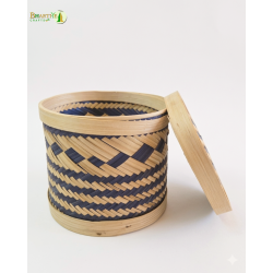 Bhartiye Crafts | Designer Bamboo Storage Basket with Lid | Handwoven Blue Pattern | Jharkhand Craft Bhartiye Crafts | Designer Bamboo Storage Basket with Lid | Handwoven Blue Pattern | Jharkhand Craft