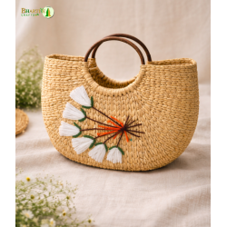 Bhartiye Crafts|Floral Embroidered Kauna Grass Handbag | Natural Handmade | Mainpur Northeast| Women's special
