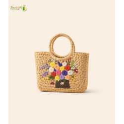 Bhartiye Crafts|Embroidered kauna Grass Handbag  with Floral Design | Eco-Friendly Handbag | Mainpur Northeast| Women's special