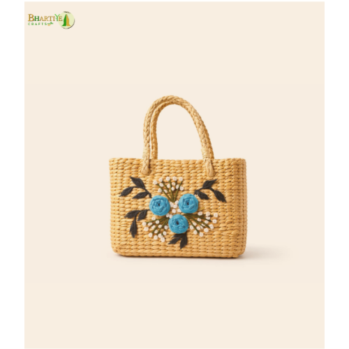Bhartiye Crafts|Handcrafted Embroidered kauna Grass Purse | Eco-Friendly Women’s Bag | Mainpur Northeast| Women's special