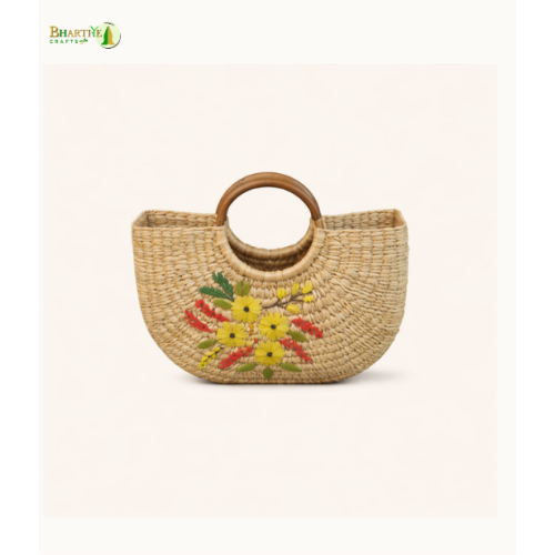 Bhartiye Crafts|Handmade Kauna Grass Bag with Embroidery | Sustainable Women’s Bag | Mainpur Northeast| Women's special