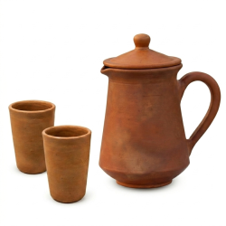 Handmade Terracotta Water Jug & Glass Set | Natural Clay Drinkware | BHARTIYE CRAFTS